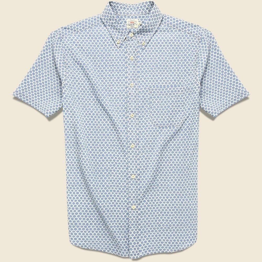 Faherty Sz L Stretch Playa Shirt Fish Scale Redux Organic Lightweight Breathable